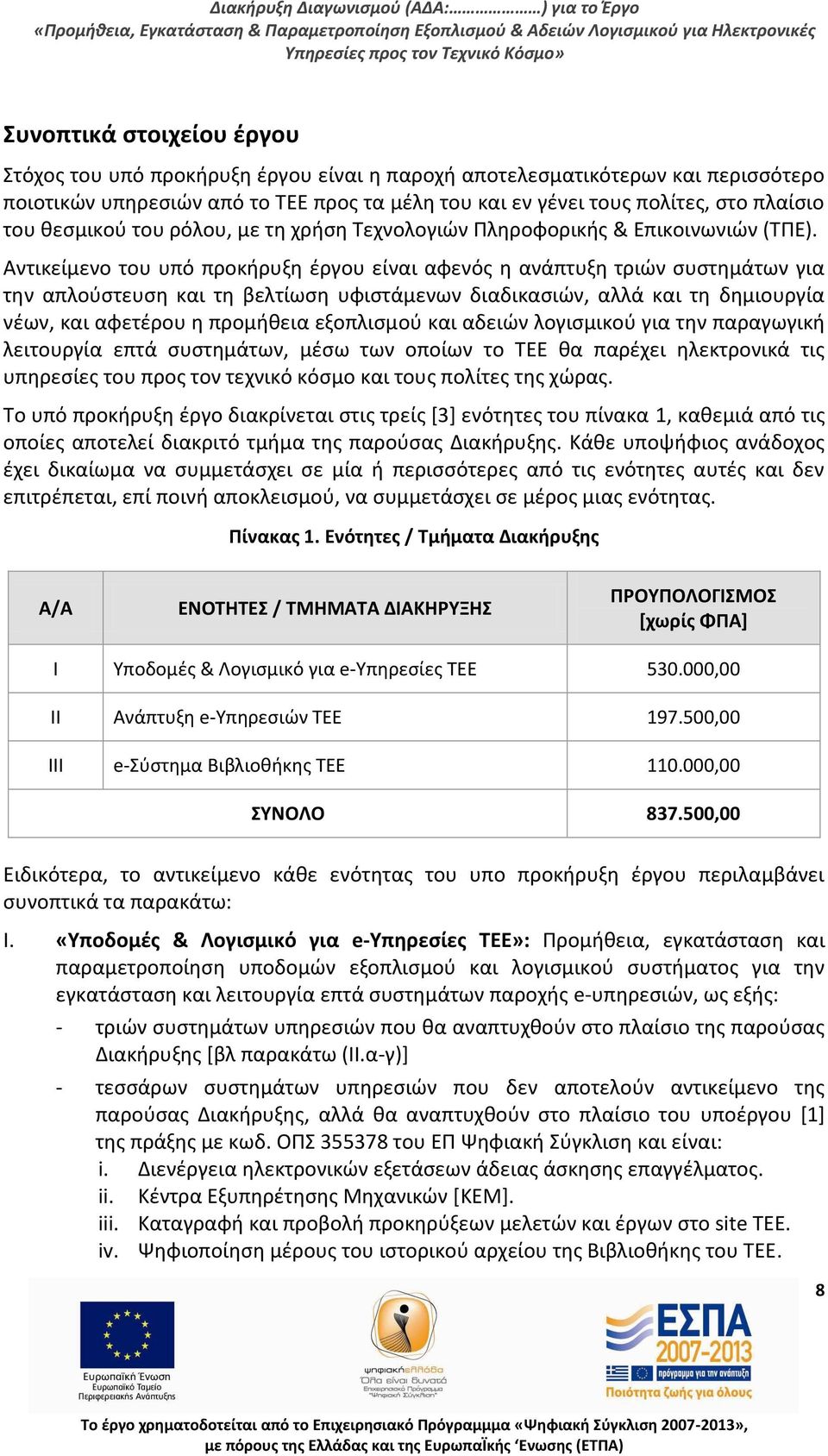 Αντικείμενο του υπό προκιρυξθ ζργου είναι αφενόσ θ ανάπτυξθ τριϊν ςυςτθμάτων για τθν απλοφςτευςθ και τθ βελτίωςθ υφιςτάμενων διαδικαςιϊν, αλλά και τθ δθμιουργία νζων, και αφετζρου θ προμικεια