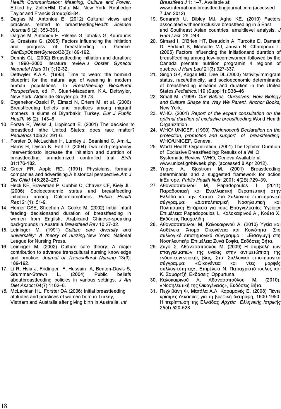 (2005) Factors influencing the initiation and progress of breastfeeding in Greece. ClinExpObstetGynecol32(3):189-192. 7. Dennis CL.