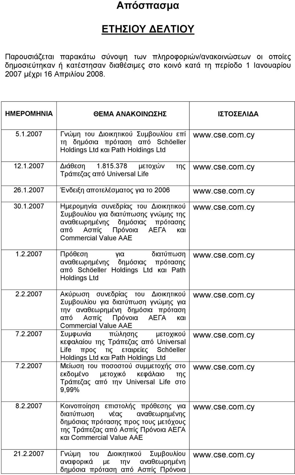 378 μετοχών της από Universal Life 26.1.