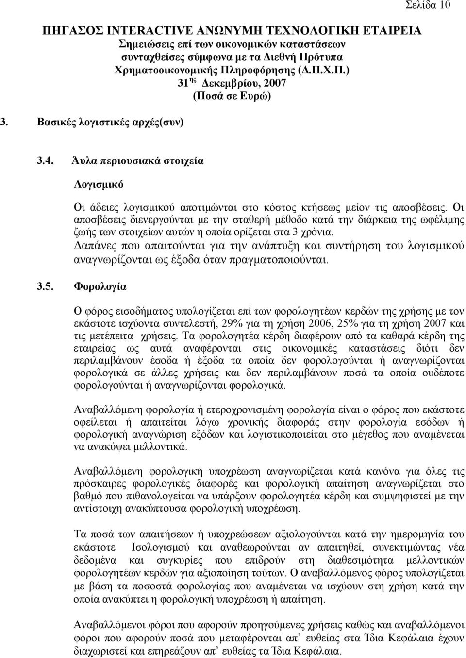 Οι αποσβέσεις διενεργούνται με την σταθερή μέθοδο κατά την διάρκεια της ωφέλιμης ζωής των στοιχείων αυτών η οποία ορίζεται στα 3 χρόνια.