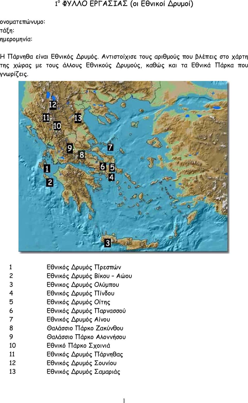 1 Εθνικός ρυµός Πρεσπών 2 Εθνικός ρυµός Βίκου Αώου 3 Εθνικος ρυµός Ολύµπου 4 Εθνικός ρυµός Πίνδου 5 Εθνικός ρυµός Οίτης 6 Εθνικός ρυµός