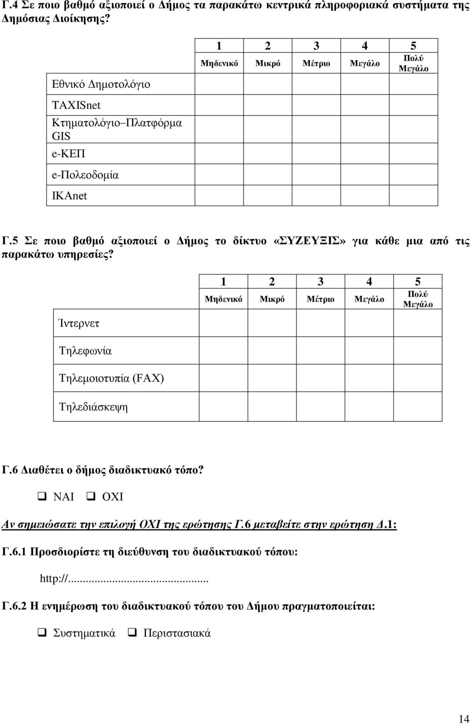 5 ε πνην βαζκό αμηνπνηεί ν Γήκνο ην δίθηπν «ΤΕΔΤΞΗ» γηα θάζε κηα από ηηο παξαθάησ ππεξεζίεο? Ίληεξλεη Σειεθσλία Σειεκνηνηππία (FAX) Σειεδηάζθεςε Γ.