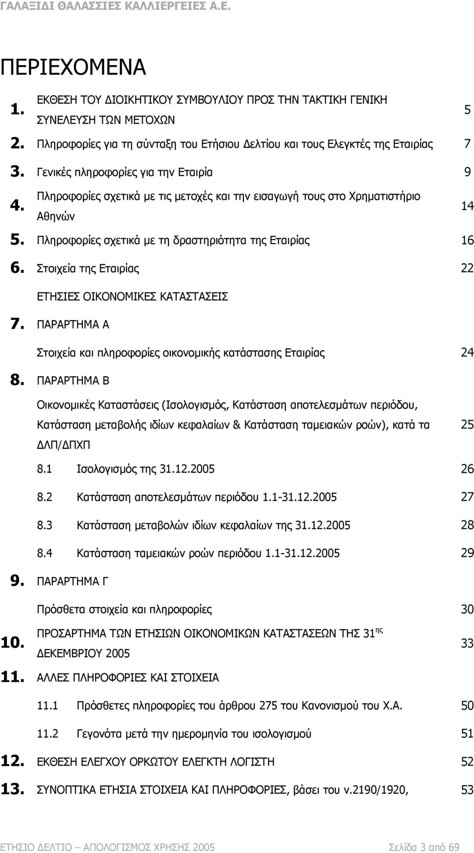 Στοιχεία της Εταιρίας 22 ΕΤΗΣΙΕΣ ΟΙΚΟΝΟΜΙΚΕΣ ΚΑΤΑΣΤΑΣΕΙΣ 7. ΠΑΡΑΡΤΗΜΑ Α Στοιχεία και πληροφορίες οικονομικής κατάστασης Εταιρίας 24 8.