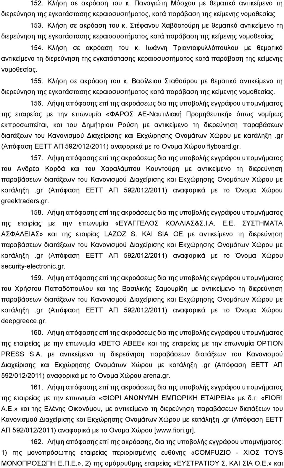 Βαζίιεηνπ ηαζνύξνπ κε ζεκαηηθό αληηθείκελν ηε δηεξεύλεζε ηεο εγθαηάζηαζεο θεξαηνζπζηήκαηνο θαηά παξάβαζε ηεο θείκελεο λνκνζεζίαο. 156.