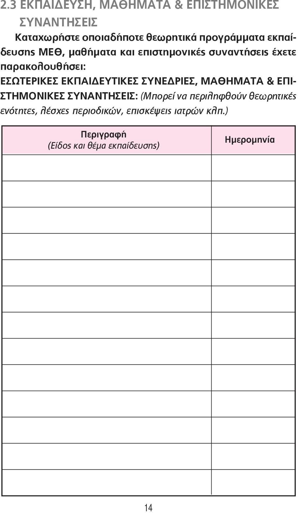 ΕΣΩΤΕΡΙΚΕΣ ΕΚΠΑΙΔΕΥΤΙΚΕΣ ΣΥΝΕΔΡΙΕΣ, ΜΑΘΗΜΑΤΑ & ΕΠΙ- ΣΤΗΜΟΝΙΚΕΣ ΣΥΝΑΝΤΗΣΕΙΣ: (Μπορεί να
