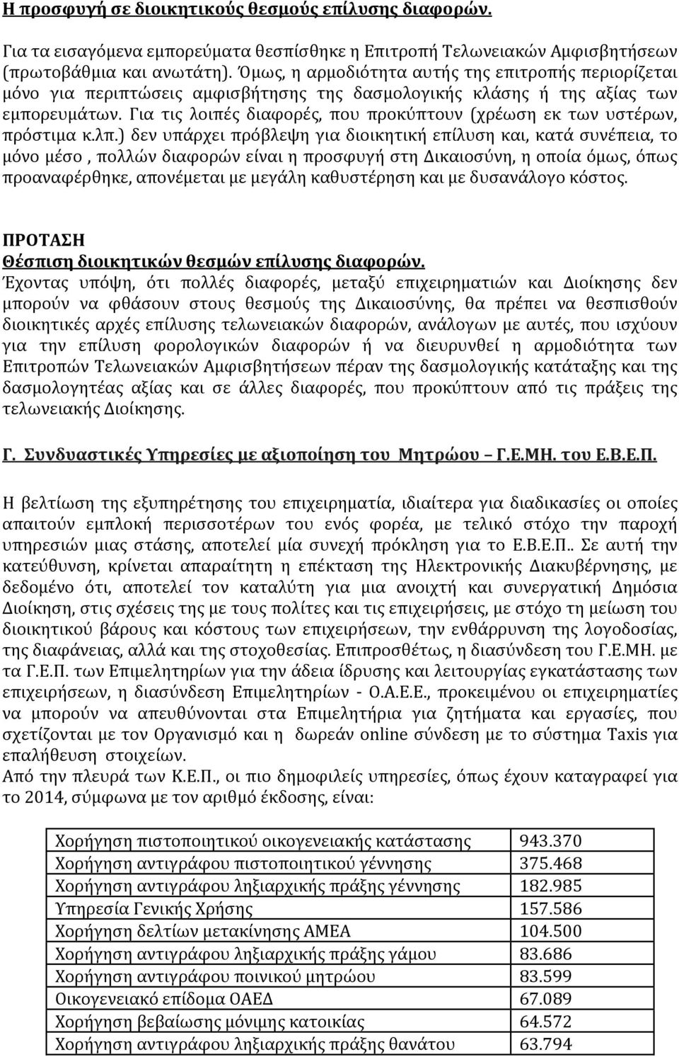 Για τις λοιπές διαφορές, που προκύπτουν (χρέωση εκ των υστέρων, πρόστιμα κ.λπ.