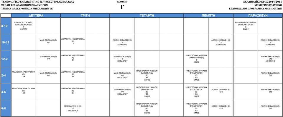 ΕΠΙΚΟΙΝΩΝΙΩΝ (Θ) (Θ) ΜΑΘΗΜΑΤΙΚΑ ΙΙΙ (Θ) ΜΑΘΗΜΑΤΙΚΑ ΙΙΙ ΜΑΘΗΜΑΤΙΚΑ ΙΙΙ (Θ) (Θ) ΛΟΓΙΚΗ ΣΧΕ ΙΑΣΗ