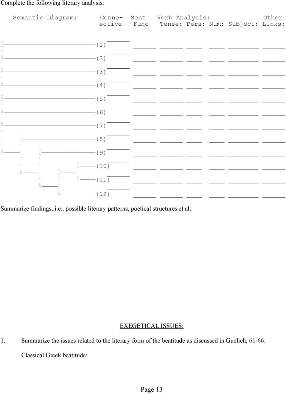 e., possible literary patterns, poetical structures et al.: EXEGETICAL ISSUES: 1.