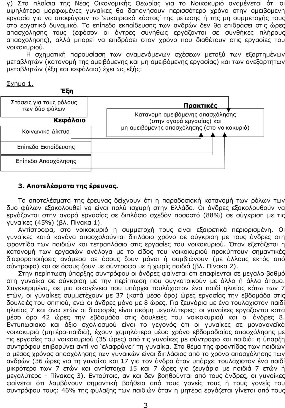 Το επίπεδο εκπαίδευσης των ανδρών δεν θα επιδράσει στις ώρες απασχόλησης τους (εφόσον οι άντρες συνήθως εργάζονται σε συνθήκες πλήρους απασχόλησης), αλλά µπορεί να επιδράσει στον χρόνο που διαθέτουν