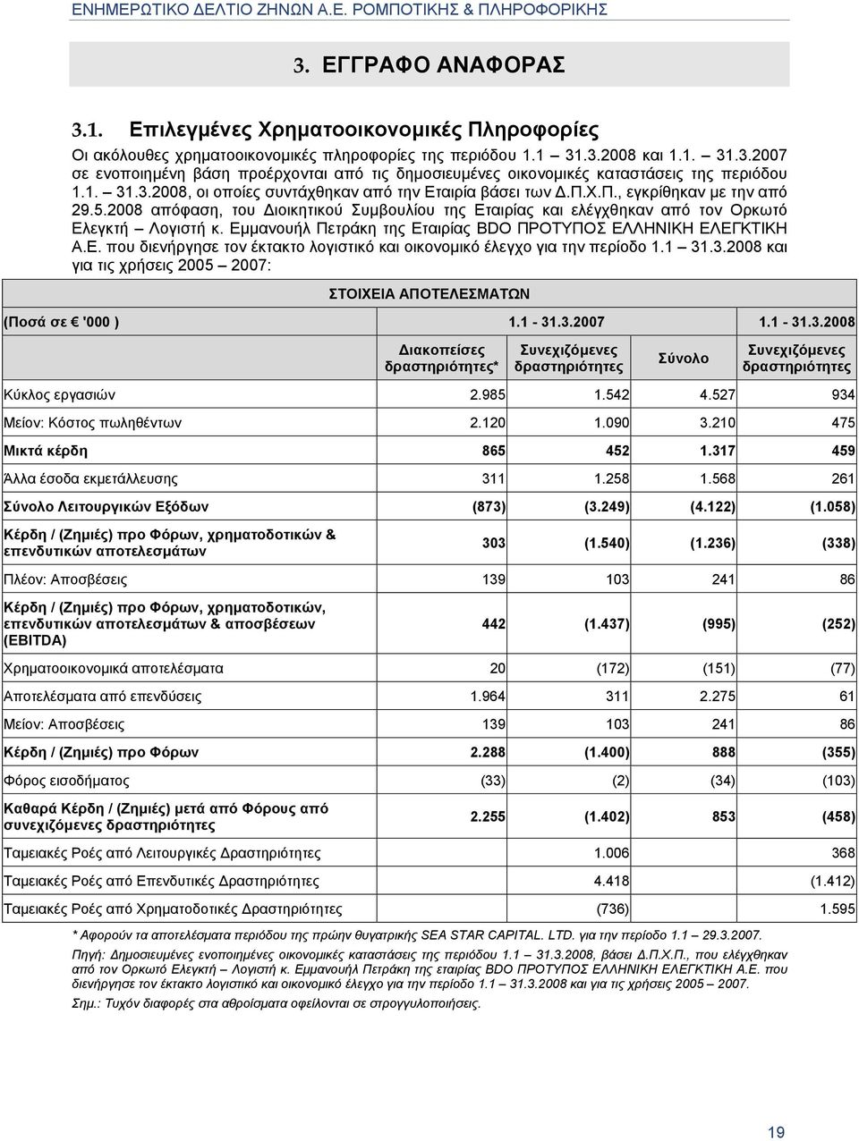 Εµµανουήλ Πετράκη της Εταιρίας BDO ΠΡΟΤΥΠΟΣ ΕΛΛΗΝΙΚΗ ΕΛΕΓΚΤΙΚΗ Α.Ε. που διενήργησε τον έκτακτο λογιστικό και οικονοµικό έλεγχο για την περίοδο 1.1 31