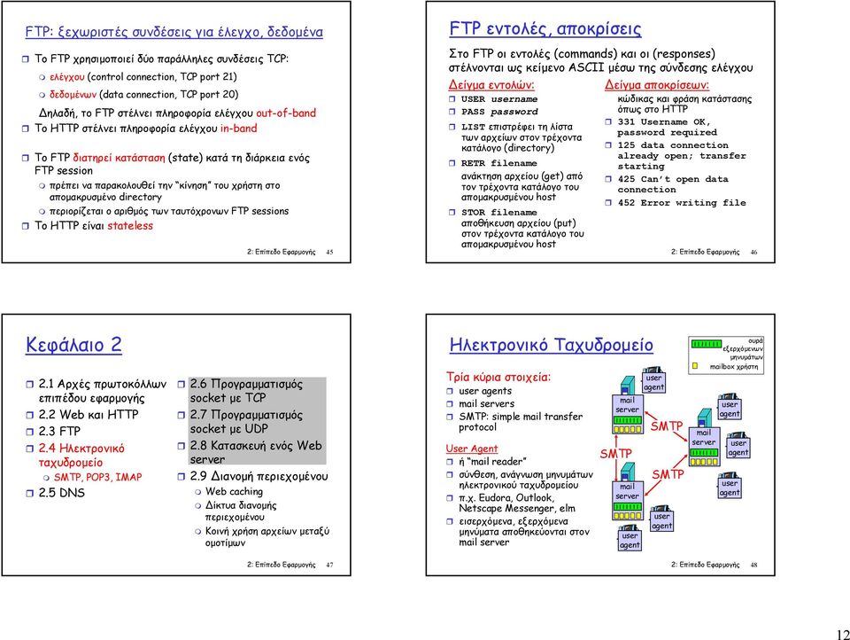 αποµακρυσµένο directory περιορίζεται ο αριθµός των ταυτόχρονων FTP sessions To HTTP είναι stateless 2: Επίπεδο Εφαρµογής 45 FTP εντολές, αποκρίσεις Στο FTP οι εντολές (commands) και οι (responses)