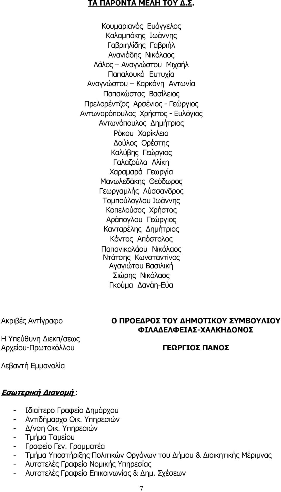 Γεώργιος Αντωναρόπουλος Χρήστος - Ευλόγιος Αντωνόπουλος Δημήτριος Ρόκου Χαρίκλεια Δούλος Ορέστης Καλύβης Γεώργιος Γαλαζούλα Αλίκη Χαραμαρά Γεωργία Μανωλεδάκης Θεόδωρος Γεωργαμλής Λύσσανδρος