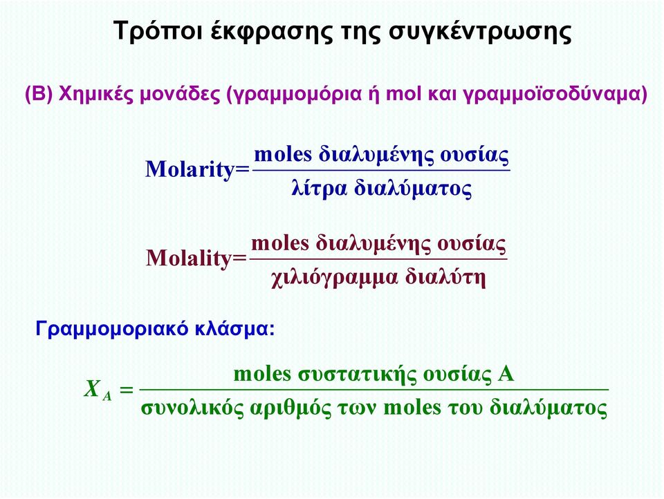 διαλύματος moles διαλυμένης ουσίας χιλιόγραμμα διαλύτη Γραμμομοριακό