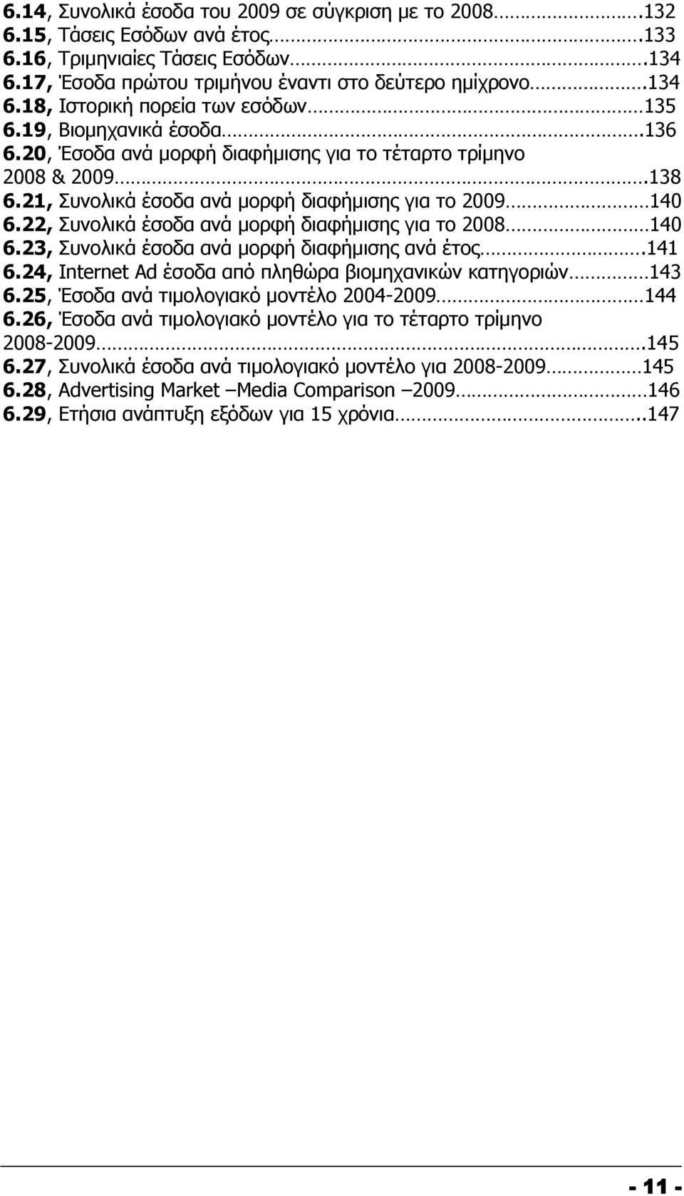 22, Συνολικά έσοδα ανά μορφή διαφήμισης για το 2008 140 6.23, Συνολικά έσοδα ανά μορφή διαφήμισης ανά έτος.141 6.24, Internet Ad έσοδα από πληθώρα βιομηχανικών κατηγοριών 143 6.