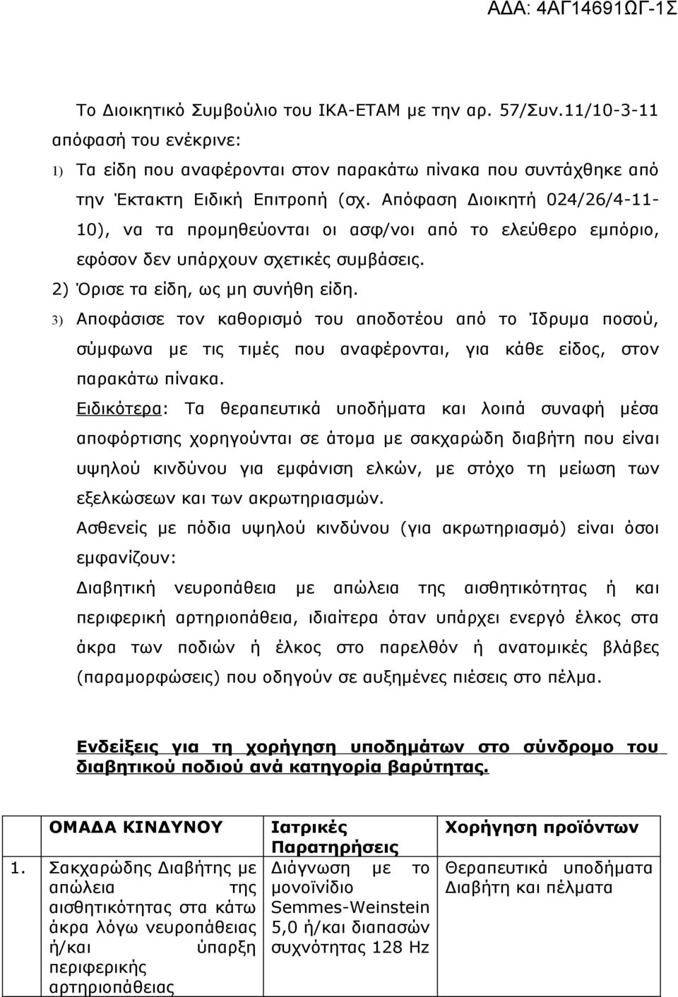 3) Αποφάσισε τον καθορισμό του αποδοτέου από το Ίδρυμα ποσού, σύμφωνα με τις τιμές που αναφέρονται, για κάθε είδος, στον παρακάτω πίνακα.