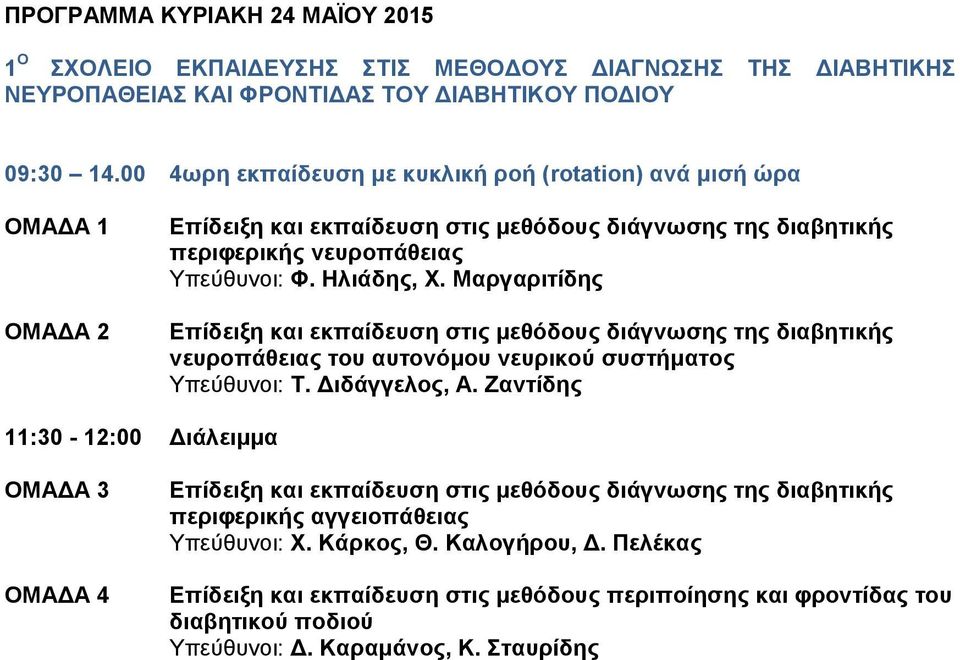 Μαργαριτίδης Επίδειξη και εκπαίδευση στις μεθόδους διάγνωσης της διαβητικής νευροπάθειας του αυτονόμου νευρικού συστήματος Υπεύθυνοι: Τ. Διδάγγελος, Α.