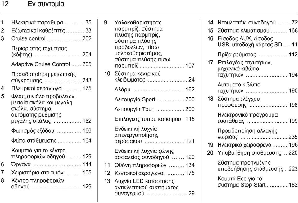 .. 164 Κουμπιά για το κέντρο πληροφοριών οδηγού... 129 6 Όργανα... 114 7 Χειριστήρια στο τιμόνι... 105 8 Κέντρο πληροφοριών οδηγού.