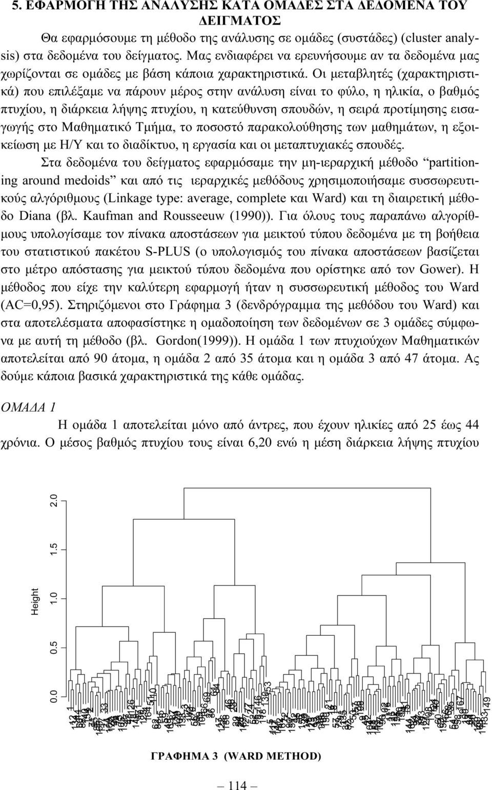 Οι µεταβλητές (χαρακτηριστικά) που επιλέξαµε να πάρουν µέρος στην ανάλυση είναι το φύλο, η ηλικία, ο βαθµός πτυχίου, η διάρκεια λήψης πτυχίου, η κατεύθυνση σπουδών, η σειρά προτίµησης εισαγωγής στο