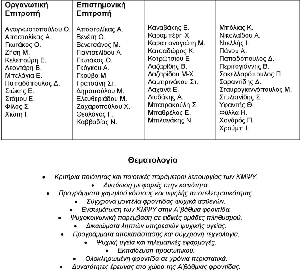 Καραμπέρη Χ Καραπαναγιώτη Μ. Κατσαδώρος Κ. Κοτρώτσιου Ε Λαζαρίδης Β. Λαζαρίδου Μ-Χ. Λαμπρινάκου Στ. Λαχανά Ε. Λιοδάκης Α. Μπατρακούλη Σ. Μπαθρέλος Ε. Μπιλανάκης Ν. Μπόλιας Κ. Νικολαίδου Α. Ντελλής Ι.