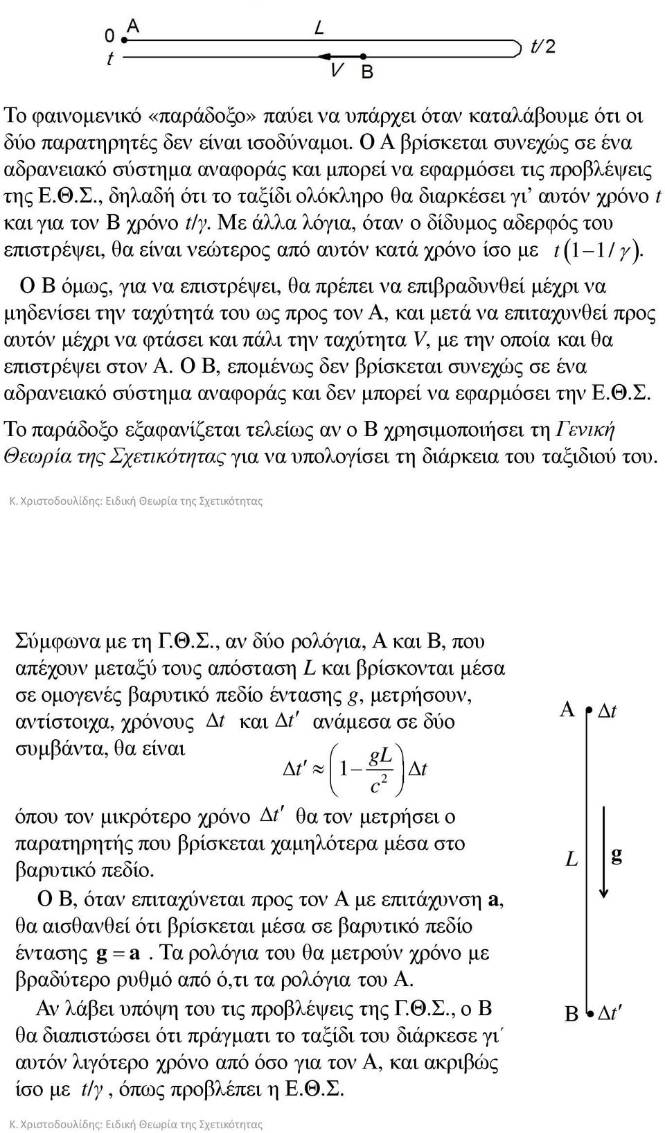 Με άλλα λόγια, όταν ο δίδυµος αδερφός του επιστρέψει, θα είναι νεώτερος από αυτόν κατά χρόνο ίσο µε t 1 1/ γ.