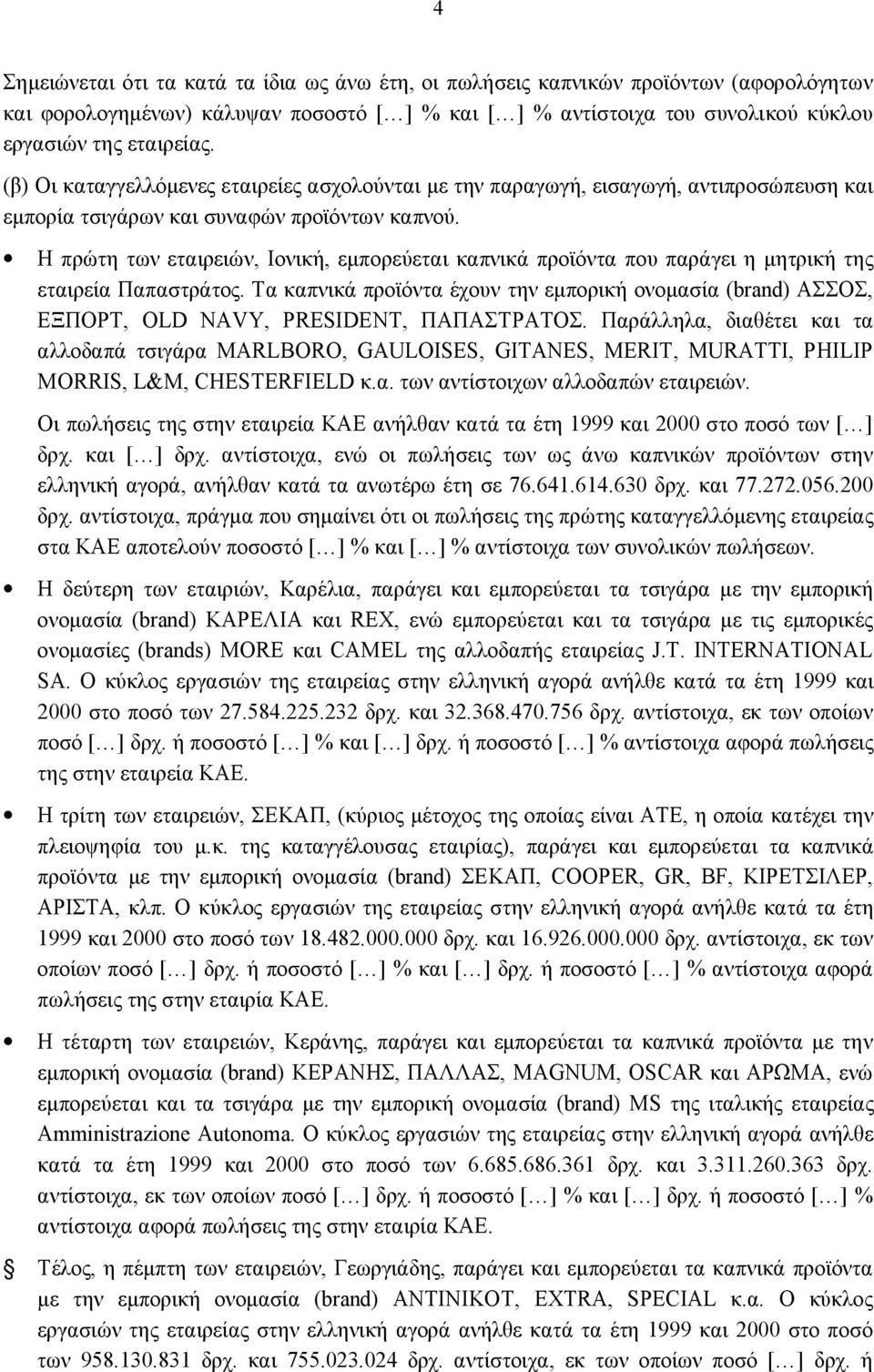 Η πρώτη των εταιρειών, Ιονική, εμπορεύεται καπνικά προϊόντα που παράγει η μητρική της εταιρεία Παπαστράτος.