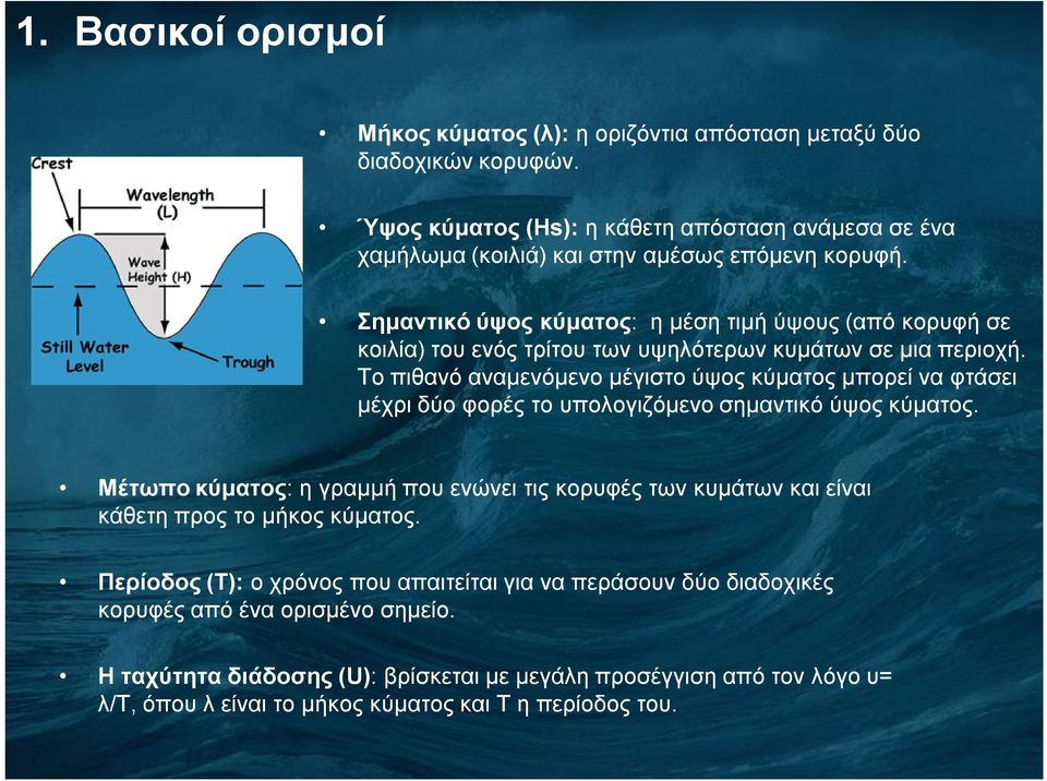 Σημαντικό ύψος κύματος: η μέση τιμή ύψους (από κορυφή σε κοιλία) του ενός τρίτου των υψηλότερων κυμάτων σε μια περιοχή.