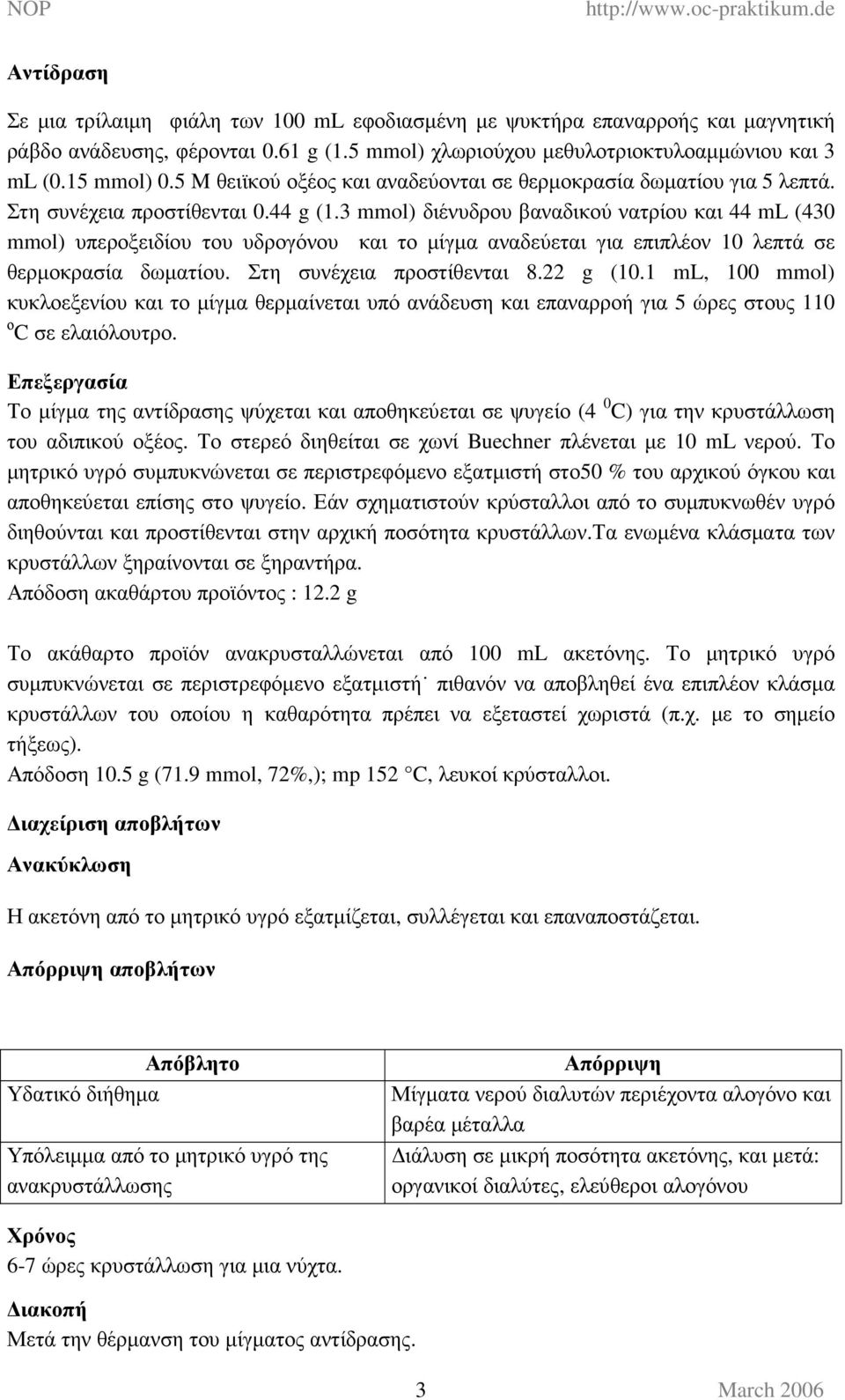 3 mmol) διένυδρου βαναδικού νατρίου και 44 ml (430 mmol) υπεροξειδίου του υδρογόνου και το µίγµα αναδεύεται για επιπλέον 10 λεπτά σε θερµοκρασία δωµατίου. Στη συνέχεια προστίθενται 8.22 g (10.