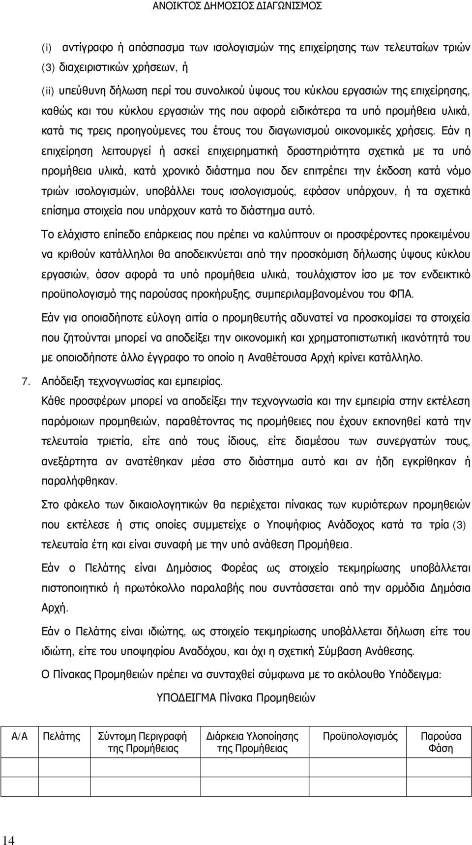 Εάν η επιχείρηση λειτουργεί ή ασκεί επιχειρηματική δραστηριότητα σχετικά με τα υπό προμήθεια υλικά, κατά χρονικό διάστημα που δεν επιτρέπει την έκδοση κατά νόμο τριών ισολογισμών, υποβάλλει τους