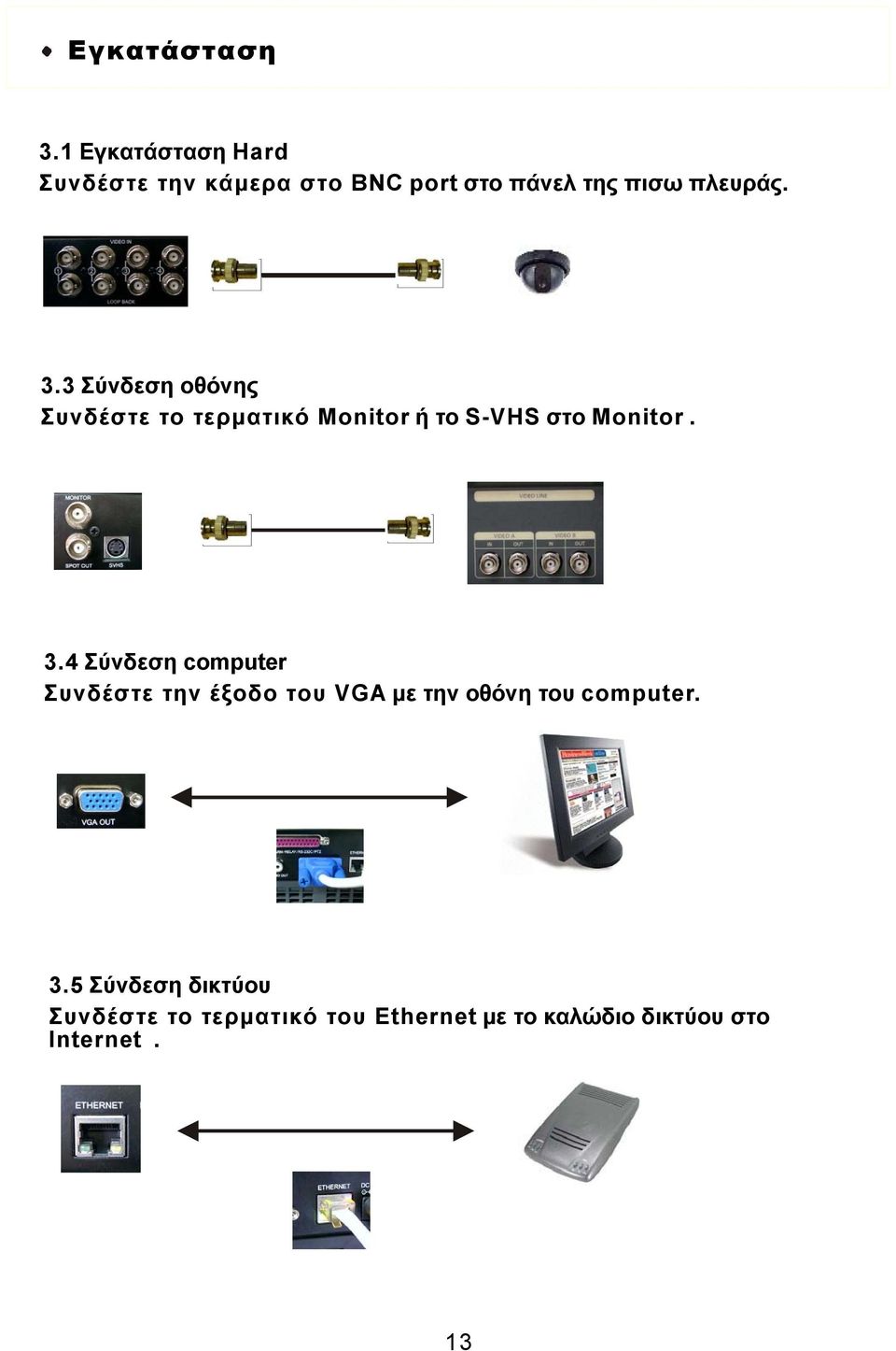 3 Σύνδεση οθόνης Συνδέστε το τερματικό Monitor ή το S-VHS στο Monitor. 3.