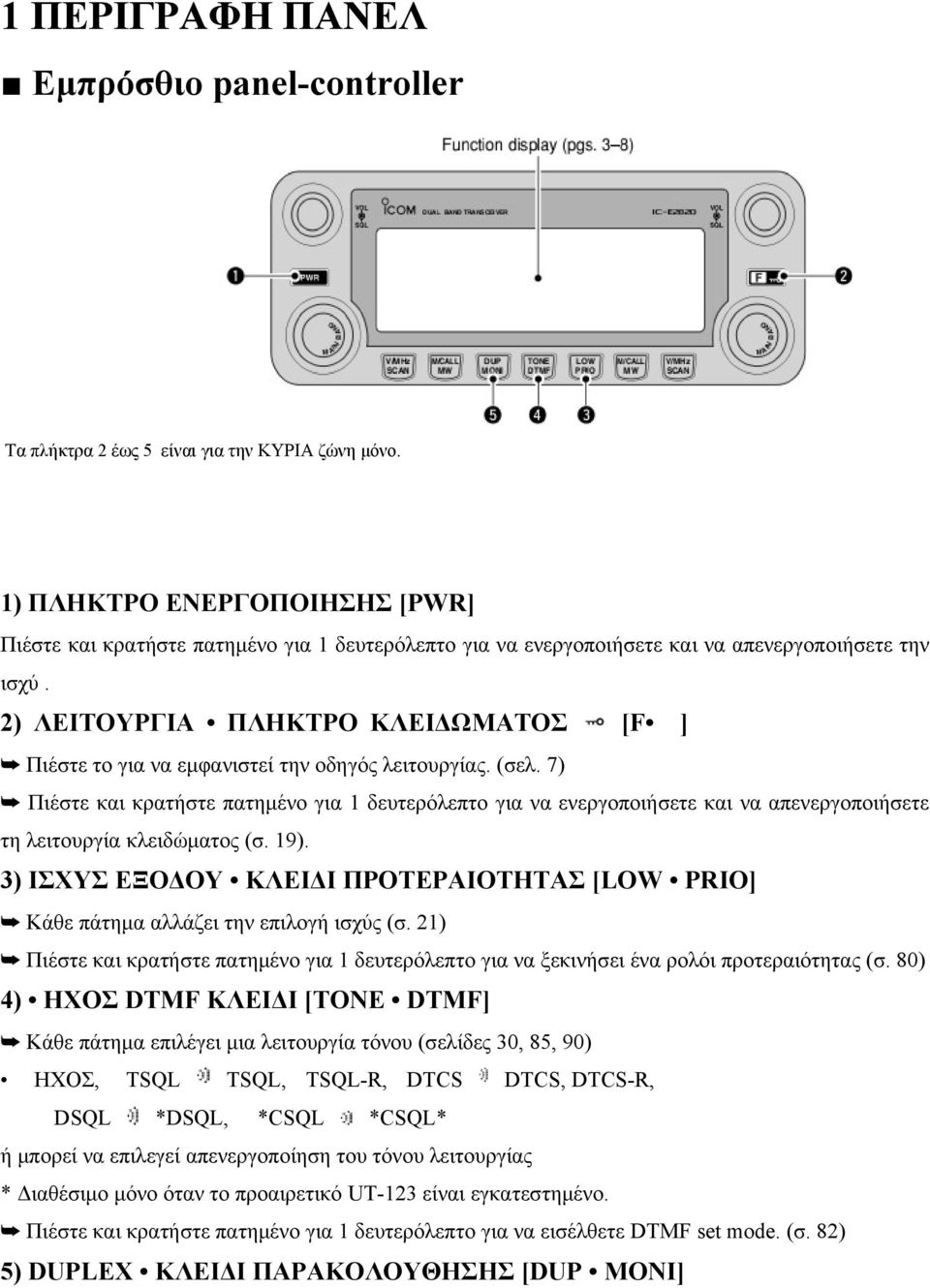 2) ΛΕΙΤΟΥΡΓΙΑ ΠΛΗΚΤΡΟ ΚΛΕΙΔΩΜΑΤΟΣ [F ] Πιέστε το για να εμφανιστεί την οδηγός λειτουργίας. (σελ.