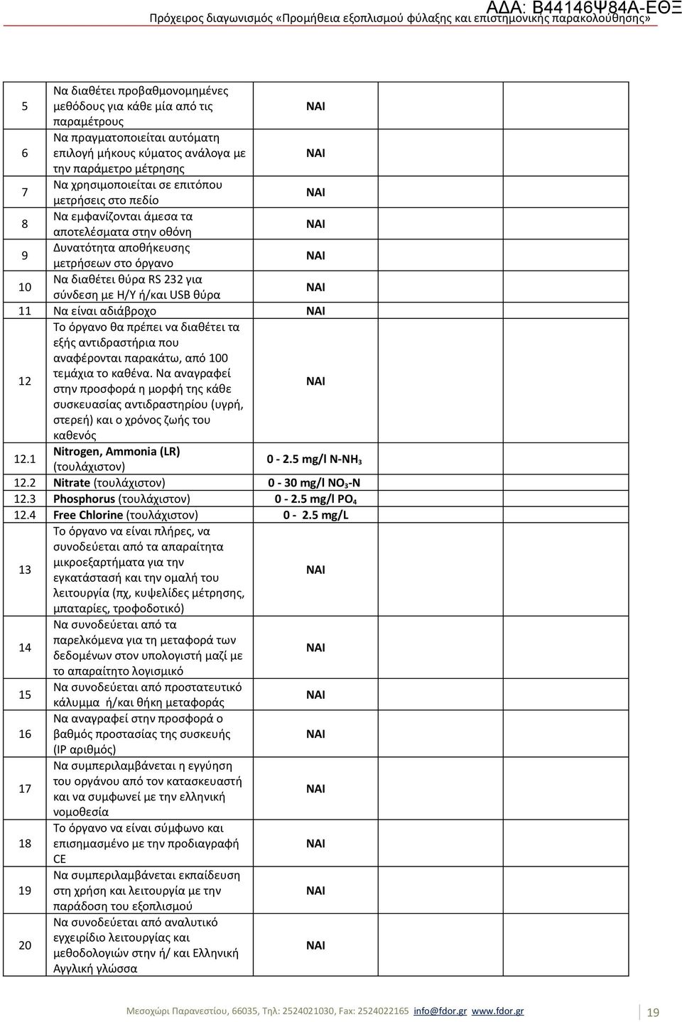 12 Το όργανο θα πρέπει να διαθέτει τα εξής αντιδραστήρια που αναφέρονται παρακάτω, από 100 τεμάχια το καθένα.