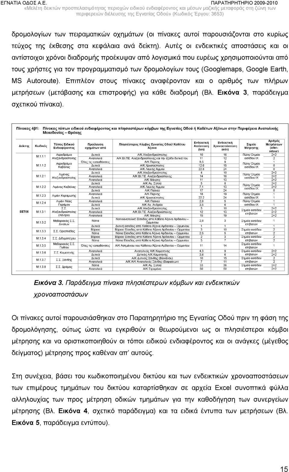 Google Earth, MS Autoroute). Επιπλέον στους πίνακες αναφέρονταν και ο αριθμός των πλήρων μετρήσεων (μετάβασης και επιστροφής) για κάθε διαδρομή (Βλ. Εικόνα 3,