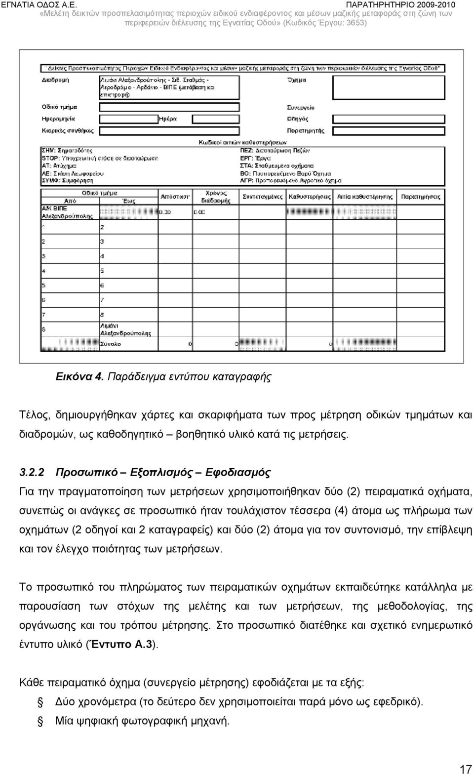 οχημάτων (2 οδηγοί και 2 καταγραφείς) και δύο (2) άτομα για τον συντονισμό, την επίβλεψη και τον έλεγχο ποιότητας των μετρήσεων.