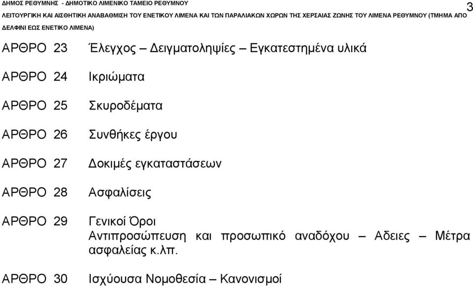 έργου Δοκιμές εγκαταστάσεων Ασφαλίσεις Γενικοί Όροι Αντιπροσώπευση και