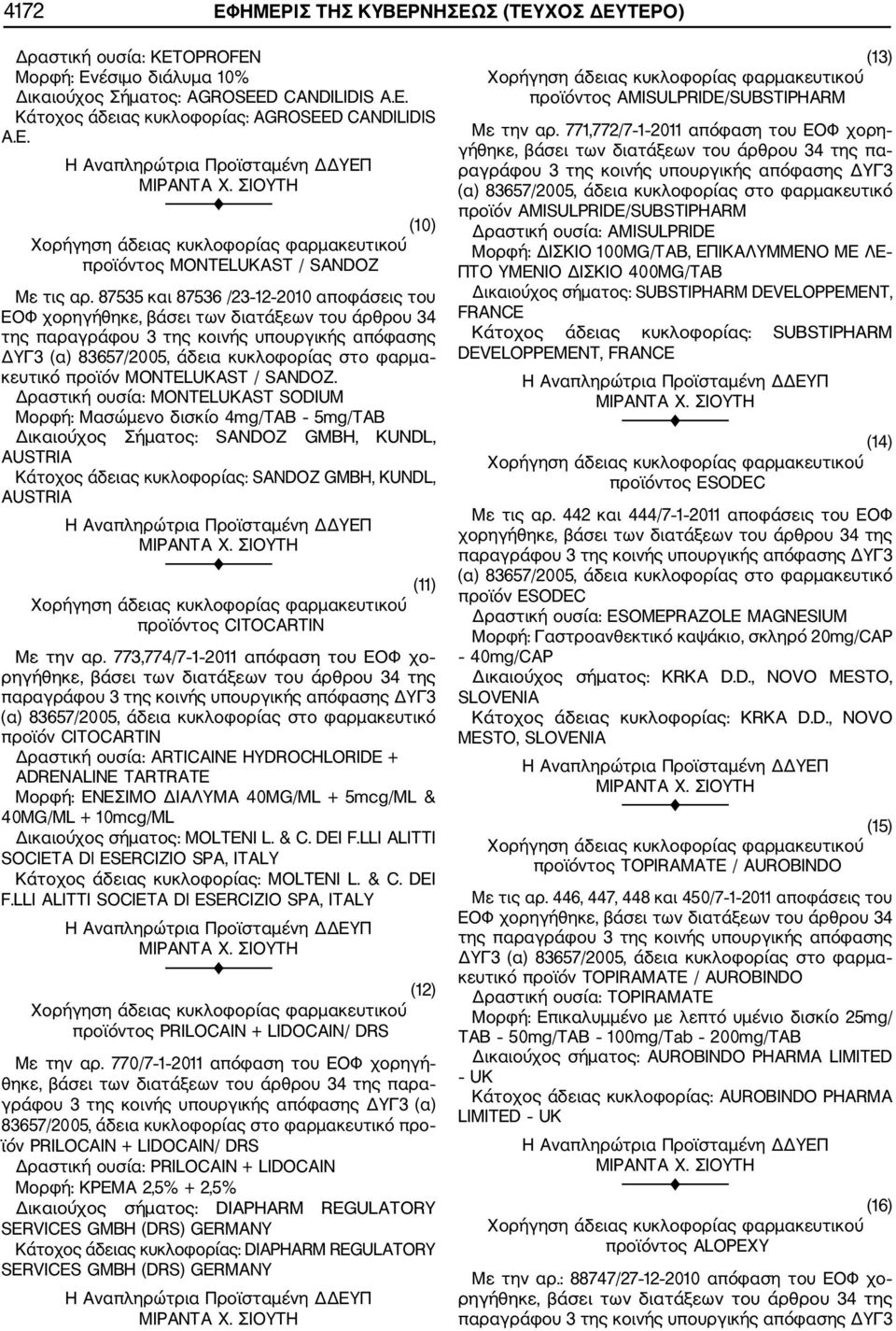 Δραστική ουσία: MONTELUKAST SODIUM Μορφή: Μασώμενο δισκίο 4mg/TAB 5mg/TAB Δικαιούχος Σήματος: SANDOZ GMBH, KUNDL, AUSTRIA Κάτοχος άδειας κυκλοφορίας: SANDOZ GMBH, KUNDL, AUSTRIA προϊόντος CITOCARTIN