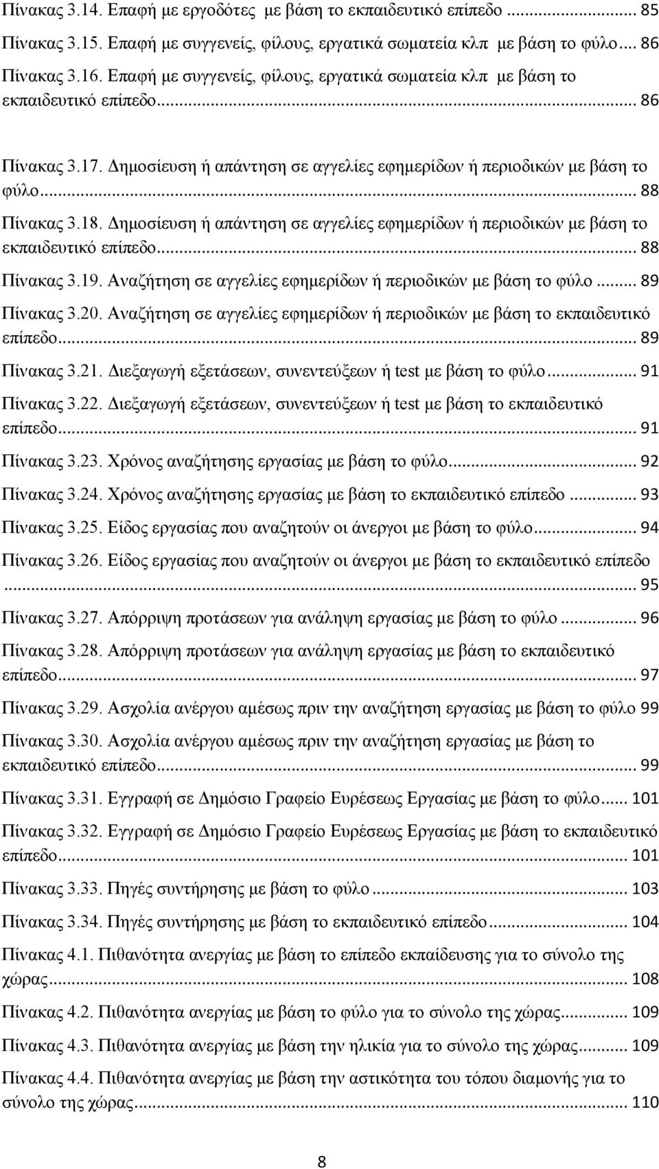 Δημοσίευ ή απάντη σε αγγελίες εφημερίδων ή περιοδικών με βά το εκπαιδευτικό επίπεδο... 88 Πίνακας 3.19. Αναζήτη σε αγγελίες εφημερίδων ή περιοδικών με βά το φύλο... 89 Πίνακας 3.20.