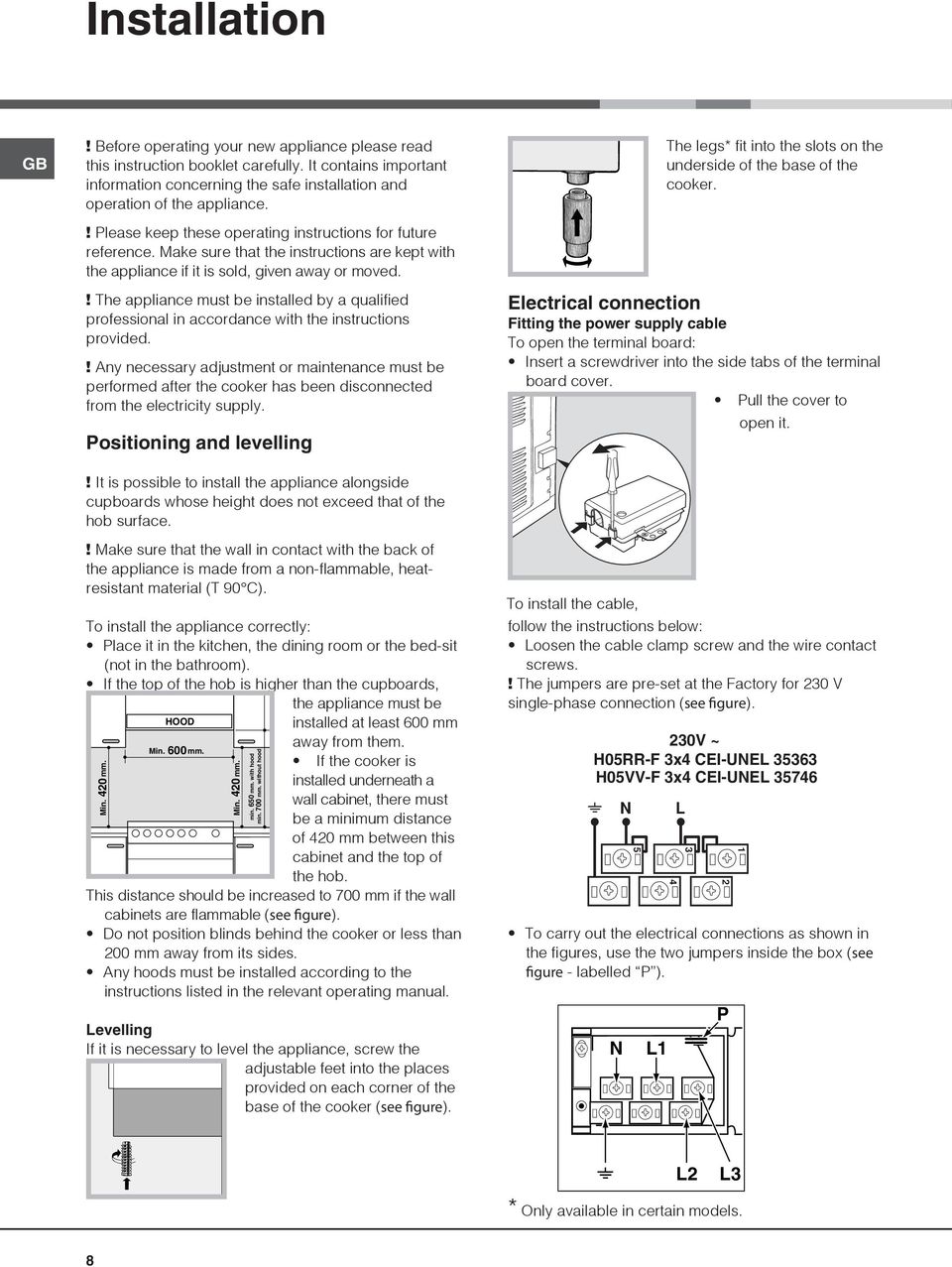 ! The appliance must be installed by a qualified professional in accordance with the instructions provided.