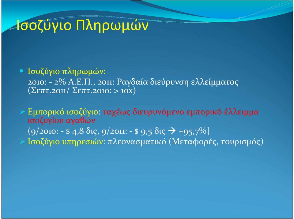 2010: > 10x) Εμπορικό ισοζύγιο: ταχέως διευρυνόμενο εμπορικό έλλειμμα