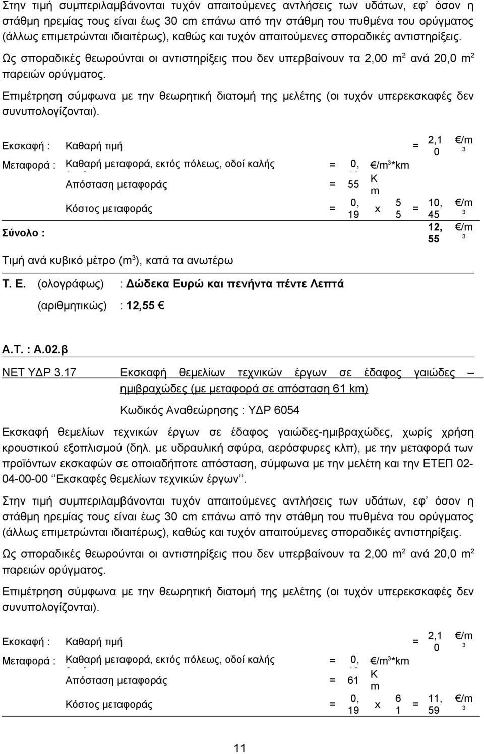 Επιμέτρηση σύμφωνα με την θεωρητική διατομή της μελέτης (οι τυχόν υπερεκσκαφές δεν συνυπολογίζονται).