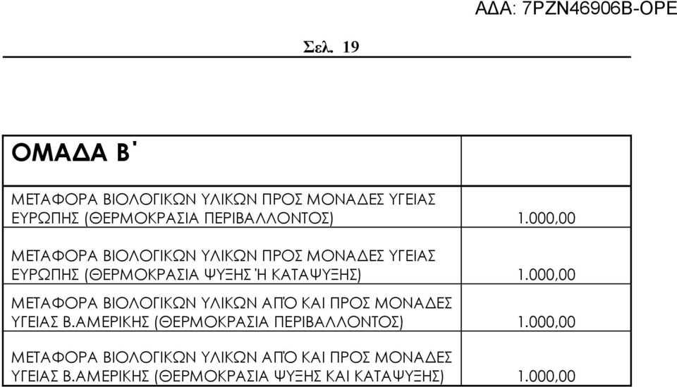 000,00 ΜΕΤΑΦΟΡΑ ΒΙΟΛΟΓΙΚΩΝ ΥΛΙΚΩΝ ΑΠΌ ΚΑΙ ΠΡΟΣ ΜΟΝΑΔΕΣ ΥΓΕΙΑΣ Β.