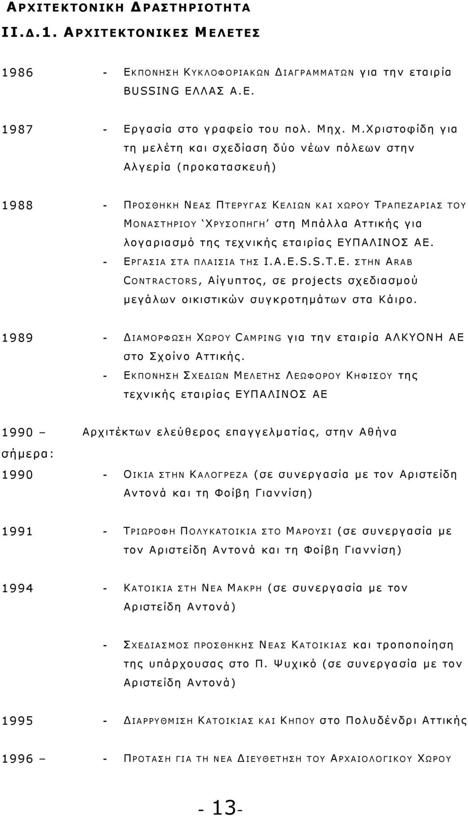 Χρ ισ τοφ ίδη γ ια τη μελέτη κ α ι σ χ ε δία σ η δύ ο ν έ ων πόλ ε ων σ τη ν Αλ γ ε ρ ία (προκ α τα σ κ ε υ ή ) 1988 - Π Ρ Ο Σ Θ Η Κ Η Ν Ε Α Σ Π Τ Ε Ρ Υ Γ Α Σ Κ Ε Λ Ι Ω Ν Κ Α Ι Χ Ω Ρ Ο Υ Τ Ρ Α Π Ε Ζ