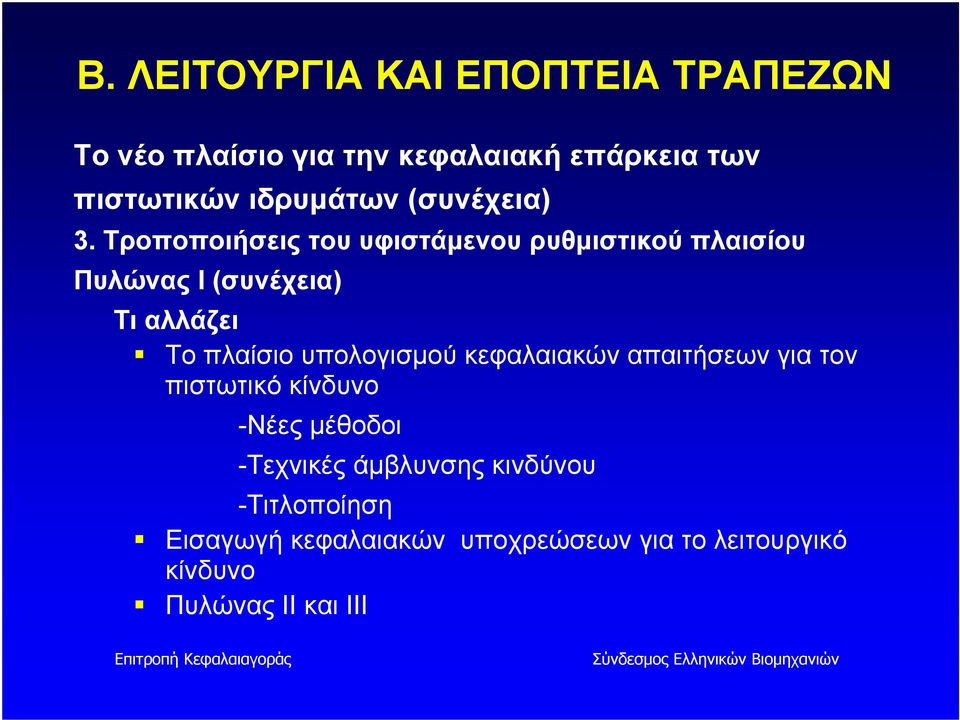 Τροποποιήσεις του υφιστάμενου ρυθμιστικού πλαισίου Πυλώνας Ι (συνέχεια) Τι αλλάζει Το πλαίσιο