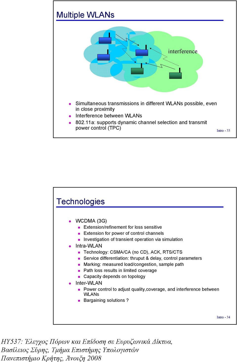 va smulaton Intra-WLAN Technology: CSMA/CA (no CD), ACK, RTS/CTS Servce dfferentaton: thruput & delay, control parameters Markng: measured load/congeston, sample path