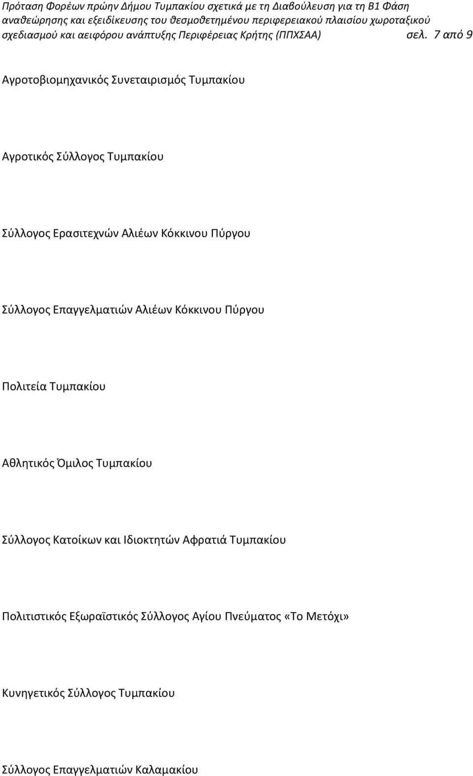 Κόκκινου Πύργου Σύλλογος Επαγγελματιών Αλιέων Κόκκινου Πύργου Πολιτεία Τυμπακίου Αθλητικός Όμιλος Τυμπακίου