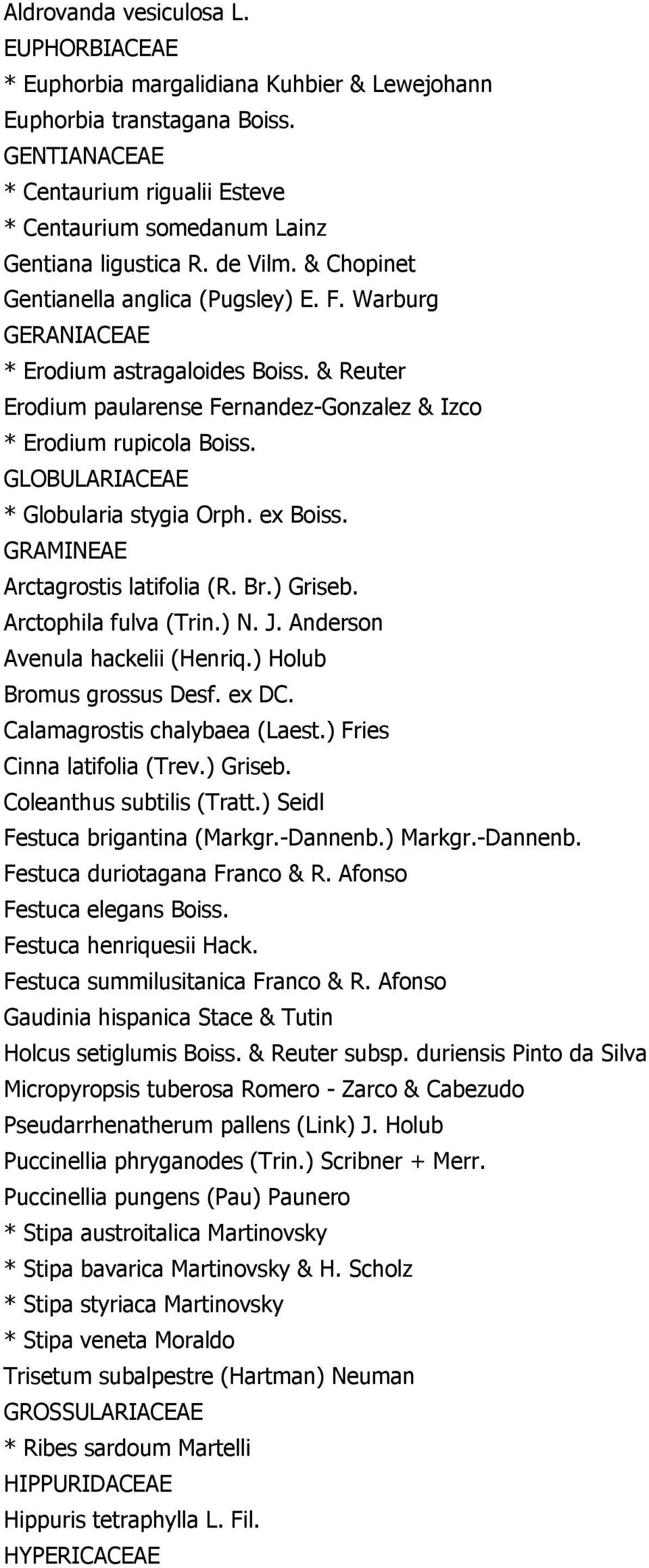 & Reuter Erodium paularense Fernandez-Gonzalez & Izco * Erodium rupicola Boiss. GLOBULARIACEAE * Globularia stygia Orph. ex Boiss. GRAMINEAE Arctagrostis latifolia (R. Br.) Griseb.