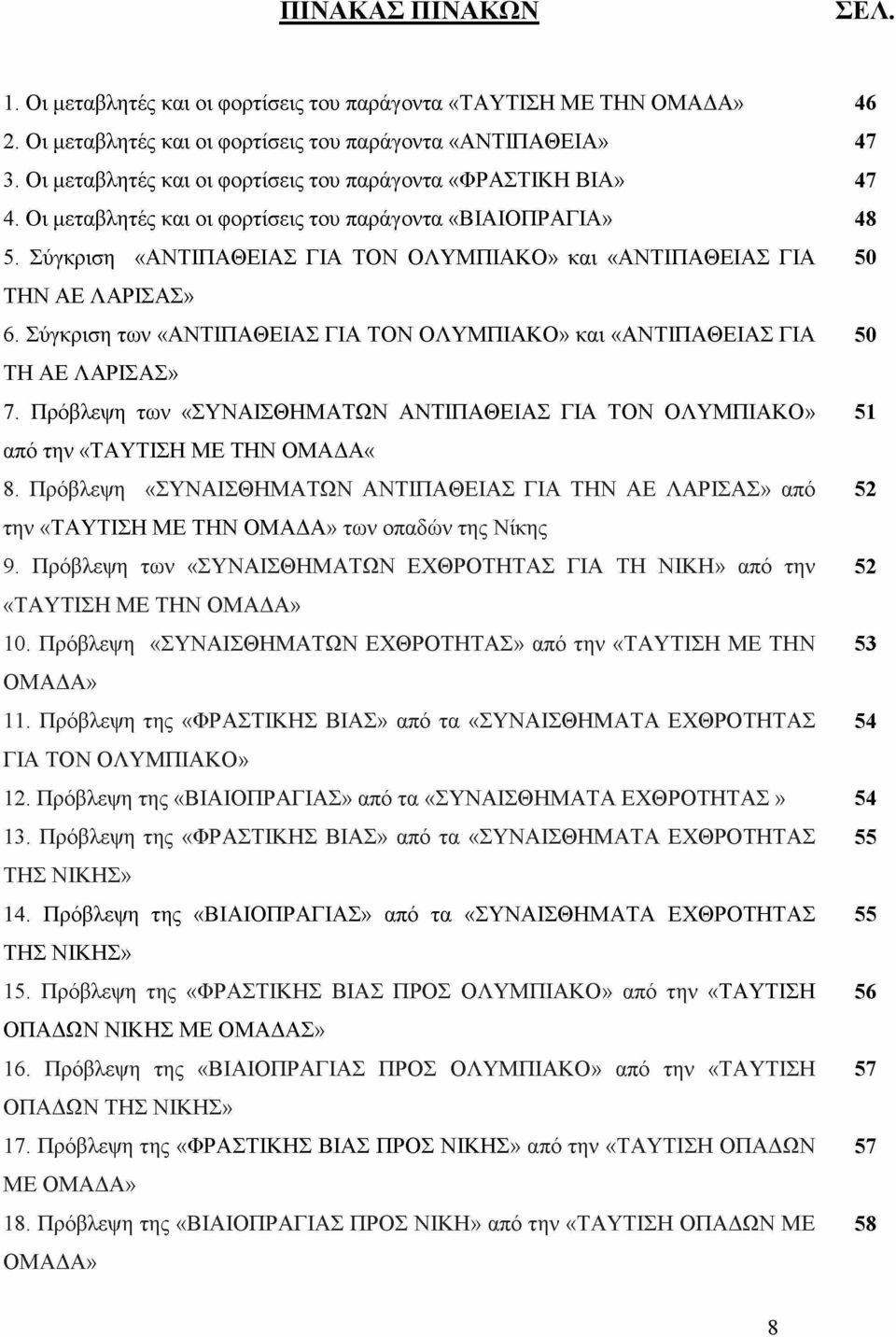 Σύγκριση «ΑΝΤΙΠΑΘΕΙΑΣ ΓΙΑ ΤΟΝ ΟΛΥΜΠΙΑΚΟ» και «ΑΝΤΙΠΑΘΕΙΑΣ ΓΙΑ 50 ΤΗΝ ΑΕ ΛΑΡΙΣΑΣ» 6. Σύγκριση των «ΑΝΤΙΠΑΘΕΙΑΣ ΓΙΑ ΤΟΝ ΟΛΥΜΠΙΑΚΟ» και «ΑΝΤΙΠΑΘΕΙΑΣ ΓΙΑ 50 ΤΗ ΑΕ ΛΑΡΙΣΑΣ» 7.