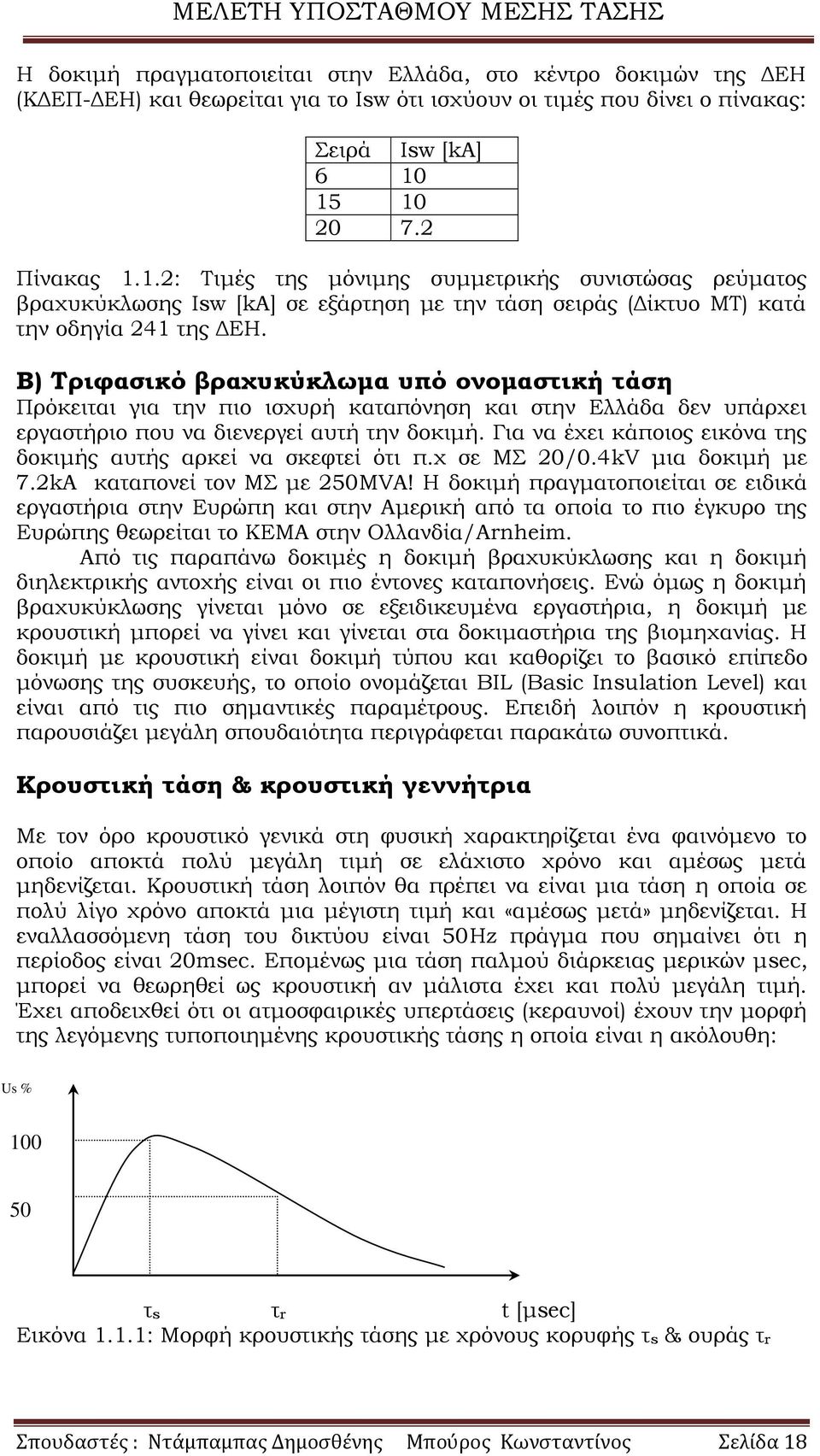 Β) Σριφασικό βραχυκύκλωμα υπό ονομαστική τάση Πρόκειται για την πιο ισχυρή καταπόνηση και στην Ελλάδα δεν υπάρχει εργαστήριο που να διενεργεί αυτή την δοκιμή.