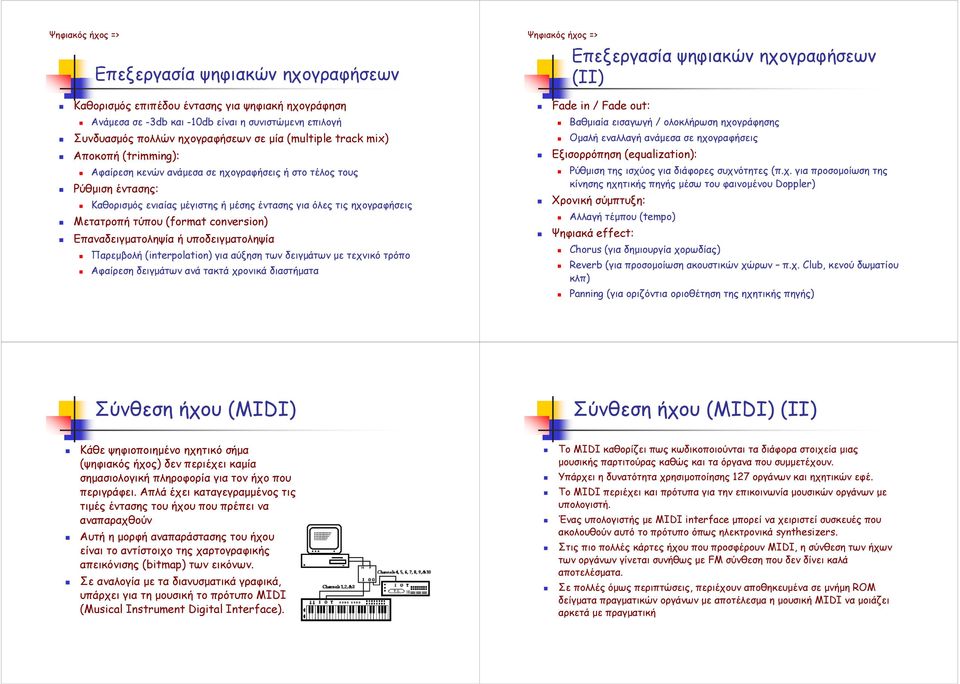 (format conversion) Επαναδειγµατοληψία ή υποδειγµατοληψία Παρεµβολή (interpolation) για αύξηση των δειγµάτων µε τεχνικό τρόπο Αφαίρεση δειγµάτων ανά τακτά χρονικά διαστήµατα Ψηφιακός ήχος =>