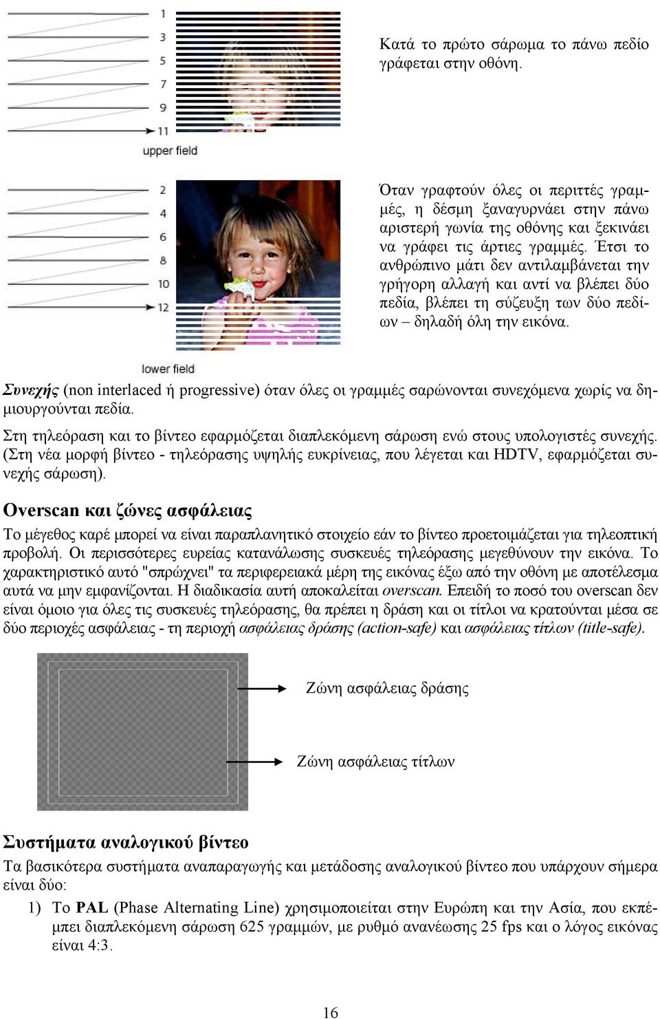 Συνεχής (non interlaced ή progressive) όταν όλες οι γραμμές σαρώνονται συνεχόμενα χωρίς να δημιουργούνται πεδία.