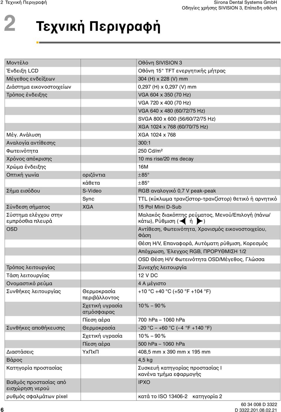 Ανάλυση XGA 1024 x 768 Αναλογία αντίθεσης 300:1 Φωτεινότητα 250 Cd/m² Χρόνος απόκρισης 10 ms rise/20 ms decay Χρώµα ένδειξης 16M Οπτική γωνία οριζόντια ± 85 κάθετα ± 85 Σήµα εισόδου S-Video RGB